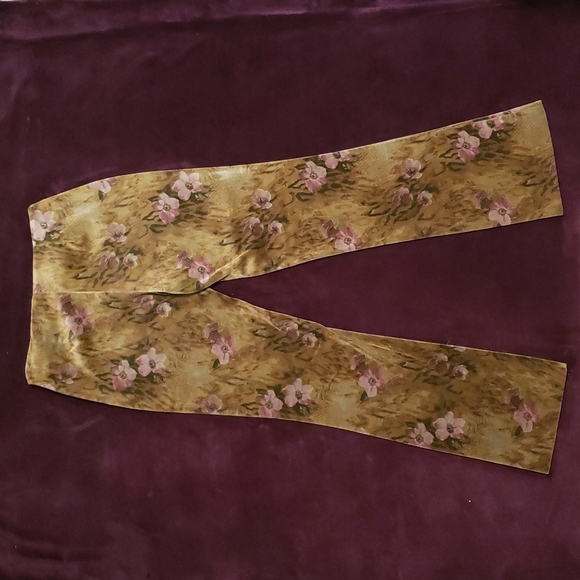 Vintage La Vore Floral Leopard Print Velvet Flare Leg Pants - Picture 7 of 12